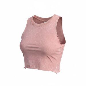 Bloom Pop Womens S Pink White Relaxed Cropped Tank Top Acid-Wash Look Raw Hem